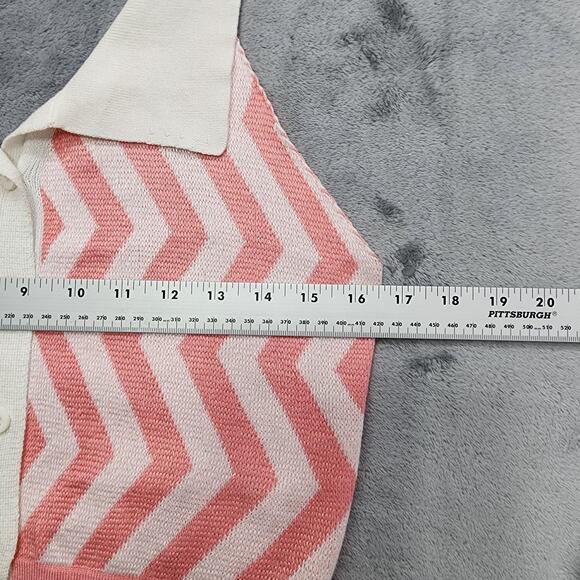 Jolie & Joy Top Womens L Pink White Zig Zag Collared Backless Crop Knit Preppy - Picture 6 of 8